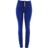 Tush Push - Women's 4 Buttons Stitch Yolk Push UP pants - Royal Blue - V.I.M. - 1