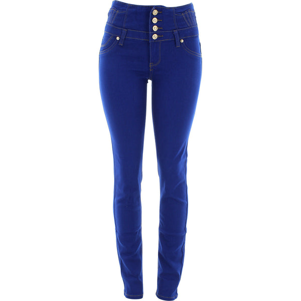 Tush Push - Women's 4 Buttons Stitch Yolk Push UP pants - Royal Blue - V.I.M. - 1