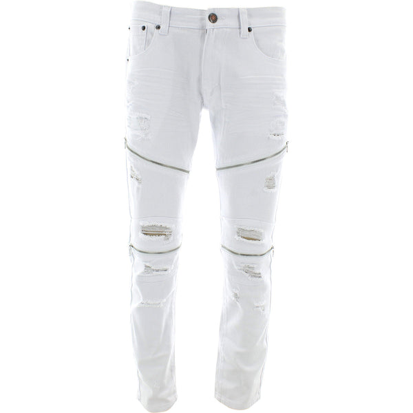 Copper Rivet - Men's Twill Rips Zippers pants - White - V.I.M. - 1