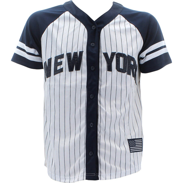 True Rock - Men's Stripe Ny Baseball Shirts - White/Navy - V.I.M. - 1
