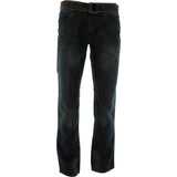 Fusai - Men's Belted PU Embroidery Pocket pants - Dark Blue - V.I.M. - 1