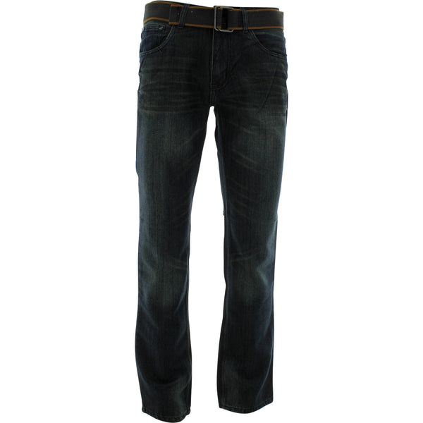 Fusai - Men's Belted PU Embroidery Pocket pants - Dark Blue - V.I.M. - 1