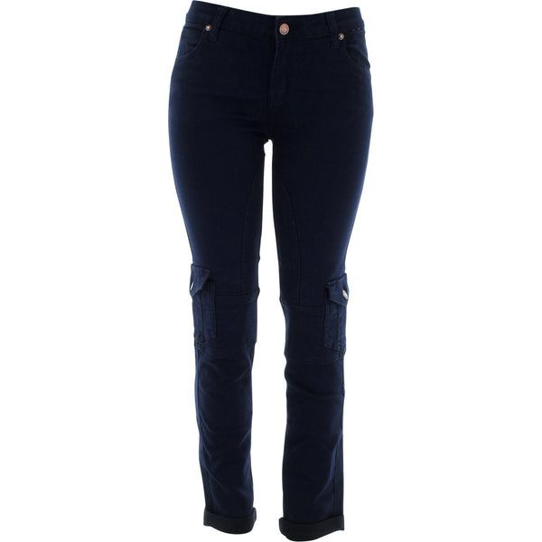 Bamboo - Women's Cargo pocket Cuff Button Jeans - Blue/Black - V.I.M. - 1