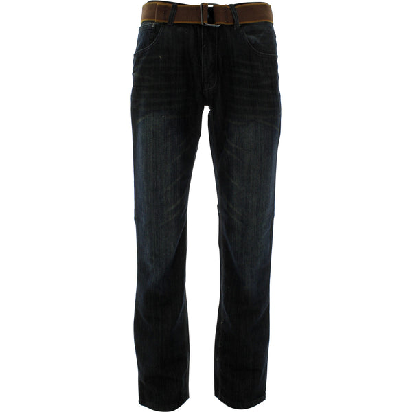 Fusai - Men's Belted PU Embroidery Pocket pants - Dark Blue - V.I.M. - 1