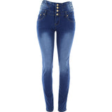 Tush Push - Women's 4 Buttons Bows Front Back Pocket Push UP pants - Medium Blue - V.I.M. - 1