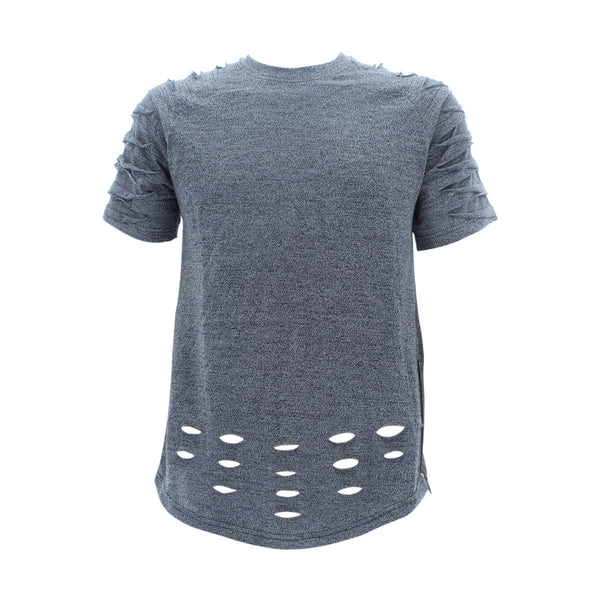 Rebel Minds - Men's Side Zip Rips Sleeve Scallop T-Shirts - Black - V.I.M. - 1
