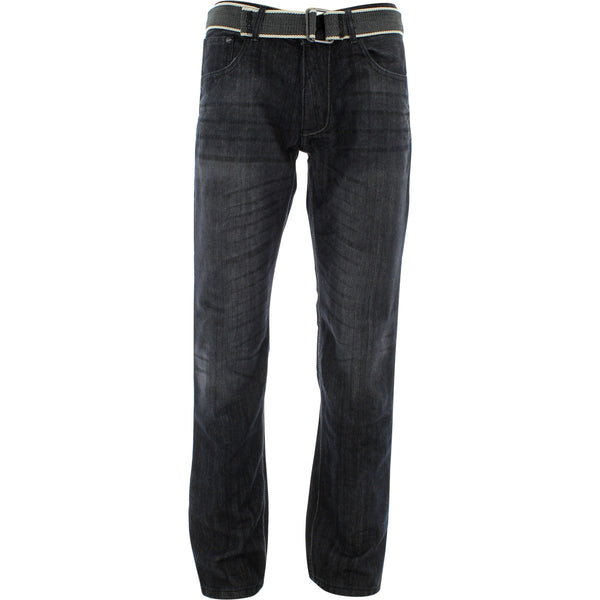 Fusai - Men's Belted Embroidery Pocket Jeans - Black - V.I.M. - 1