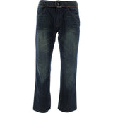Fusai - Men's Belted Embroidery Pocket Jeans - Dark Blue - V.I.M. - 1