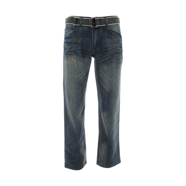Fusai - Men's Blue Emboridery Pocket Belted Jeas - Dirty Blue - V.I.M. - 1
