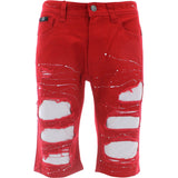 Switch - Men's Distressed Contrast Paint Twill Shorts - Red - V.I.M. - 1