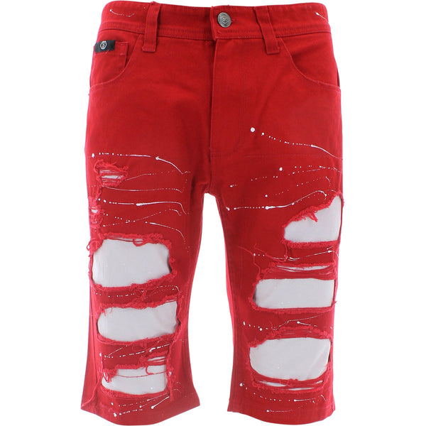 Switch - Men's Distressed Contrast Paint Twill Shorts - Red - V.I.M. - 1