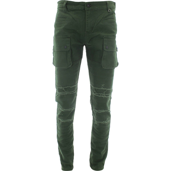 Kayden K - Men's Rips Front Cargo Pocket Pants - Olive - V.I.M. - 1