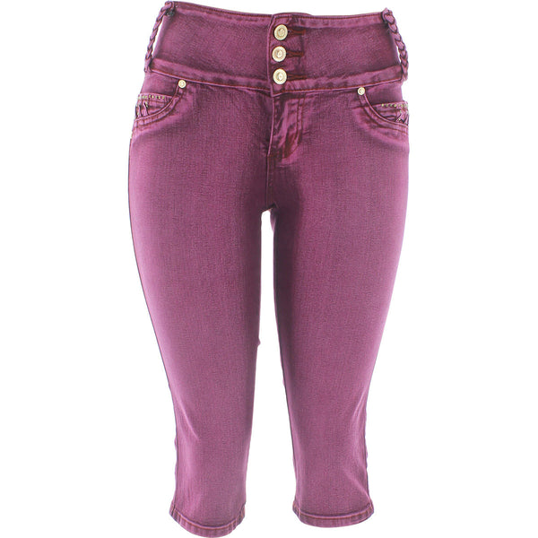 Tush Push - Women's 3 Button Braided Push Up Capris - Burgundy - V.I.M. - 1