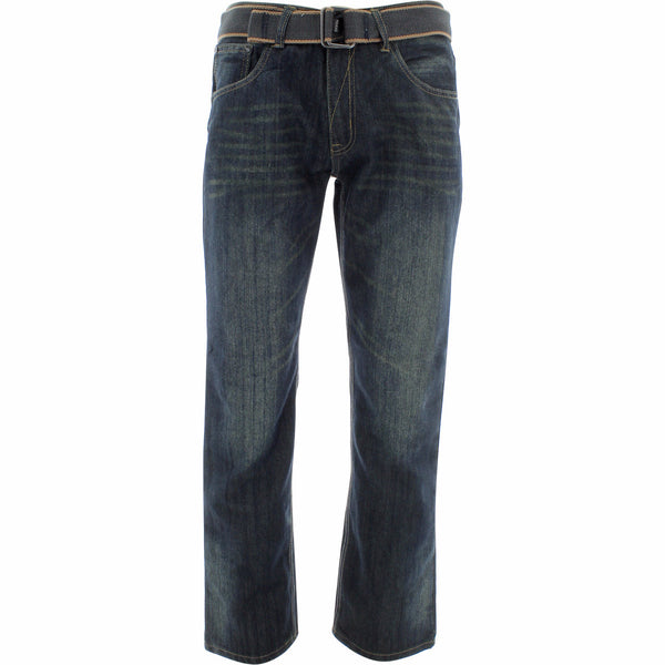 Fusai - Men's Belted Embroidery Pocket Jeans - Blue - V.I.M. - 1