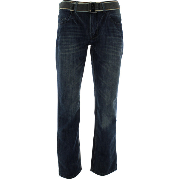 Fusai - Men's Belted PU Embroidery Pocket pants - Blue