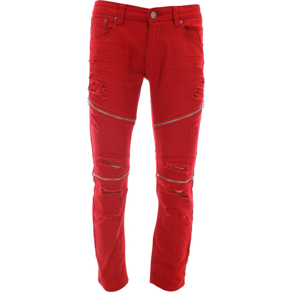 Copper Rivet - Men's Twill Rips Zippers pants - Red - V.I.M. - 1
