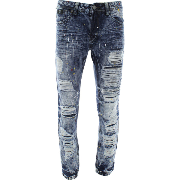 Switch - Men's Rip With Multi Color Paint pants - Medium Indigo - V.I.M. - 1