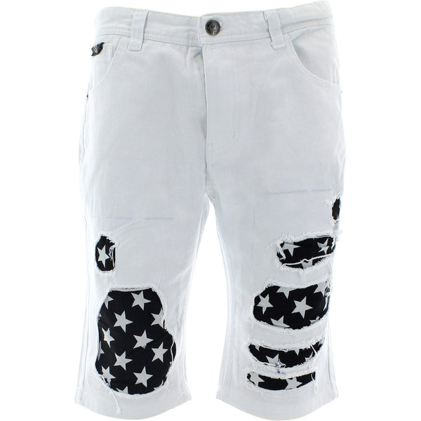 Switch - Men's Distress Star Patten Twill Shorts - White - V.I.M. - 1
