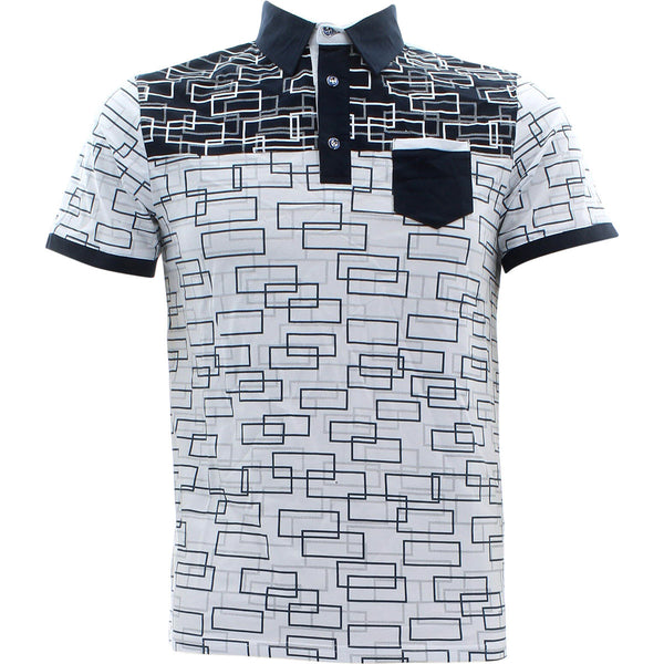 Rivelli - Men's All Over Printed Polo Shirts - White - V.I.M. - 1