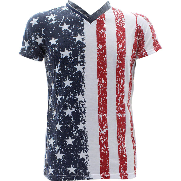 True Rock - Men's American Flag With Pu Trim T-Shirts - White/Navy/Red - V.I.M. - 1