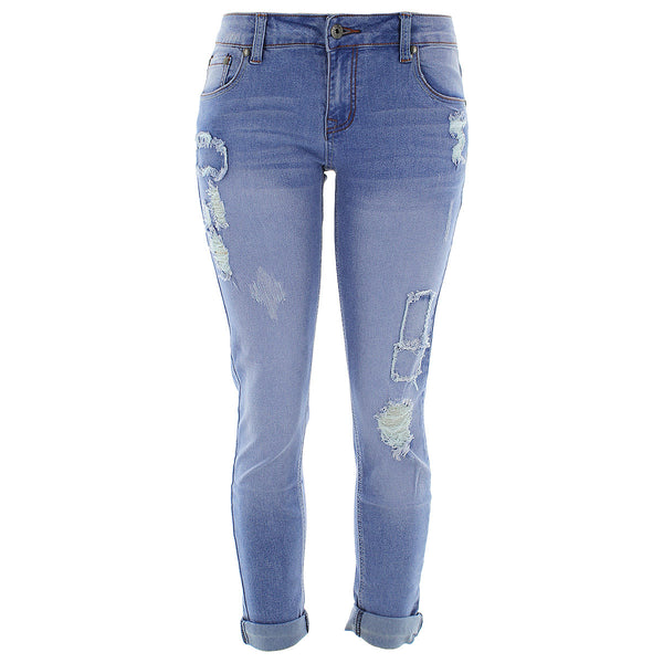 Bee & Ceci - Women's Rips Patched Boyfriend pants - Medium Blue - V.I.M. - 1