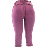 Tush Push - Women's 3 Button Braided Push Up Capris - Burgundy - V.I.M. - 2