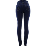 Tush Push - Women's 4 Buttons 3 Stud Back Pocket Push UP pants - Dark Blue - V.I.M. - 2