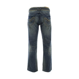 Fusai - Men's Blue Emboridery Pocket Belted Jeas - Dirty Blue - V.I.M. - 2