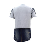 Copper Rivet- Men's Denim Shirt With Zipper And Rips T-Shirts - Heather Grey  - V.I.M. - 2