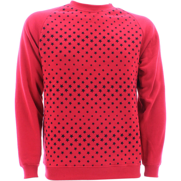 Galaxy By Harvic - Men's Star Crew Neck Fleece Sweatshirt - Red/Black - V.I.M. - 1