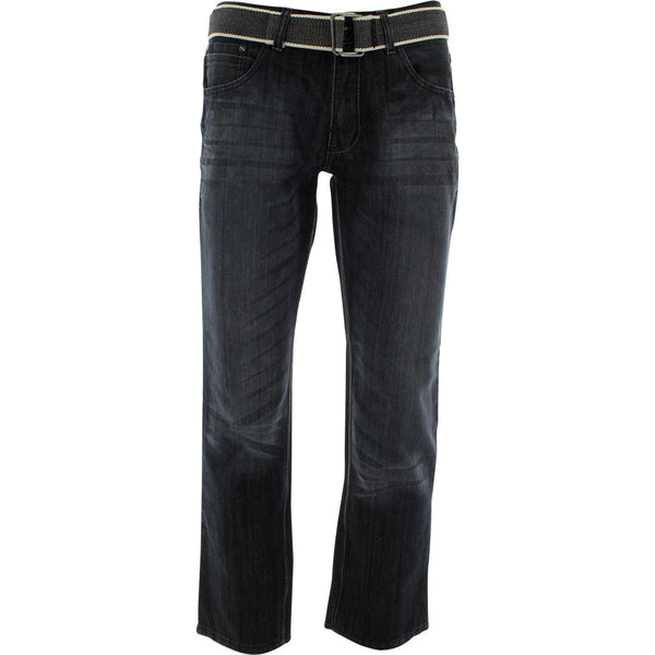 Fusai - Men's Belted Embroidery Pockets Jeans - Black - V.I.M. - 1
