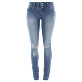 YMI- Women's - Knee Rips Three Bottons Better Butt pants - Light Blue - V.I.M. - 1