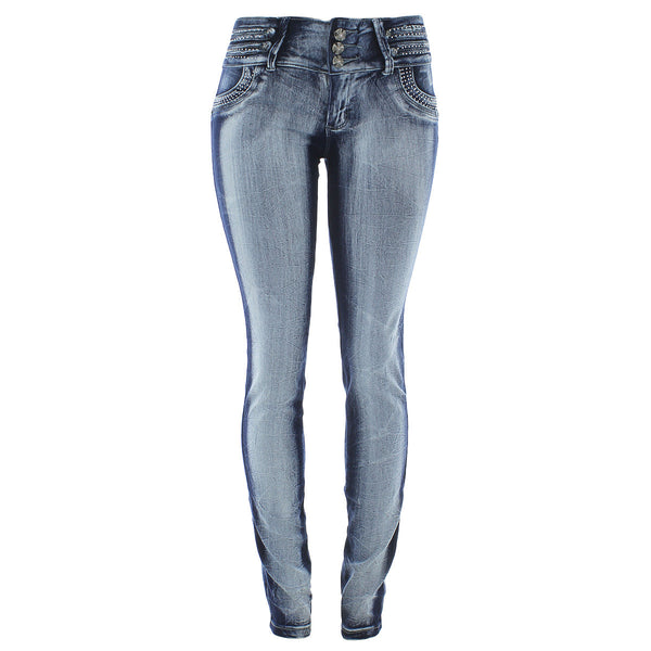 Tush Push - Women's Rhinestone 3 Button pants - Blue - V.I.M.