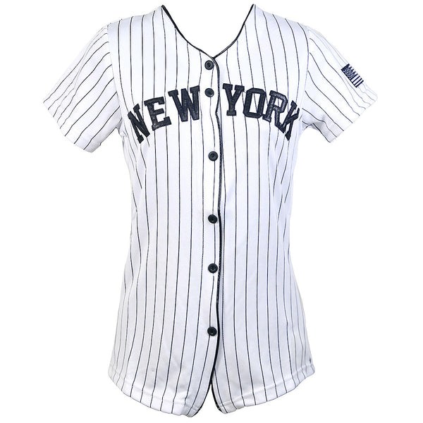 True Rock - Women's New York Baseball Shirt - White/Navy - V.I.M.