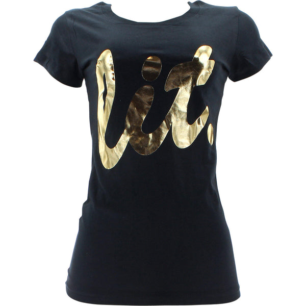 Popular Sports - Women's Lit Script T-Shirts - Black/Gold - V.I.M. - 1