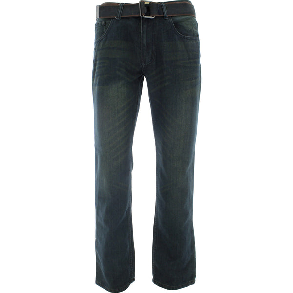 Azazel - Men's Belted Back Pocket Embroidery Jeans - Dirty Blue - V.I.M. - 1