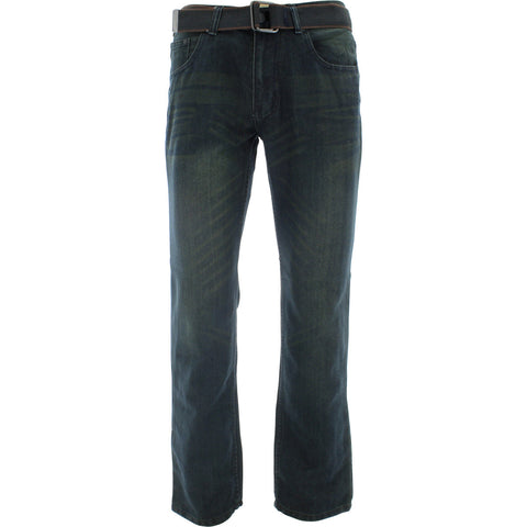 Men's Belted Back Pocket Embroidery Jeans