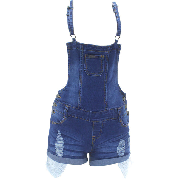 Bamboo - Women's Light Rips Short Overall Jumpsuit - Medium Blue - V.I.M. - 1