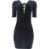 Ambiance Apparel - Women's Tie Up Neck Dresses - Black - V.I.M. - 1