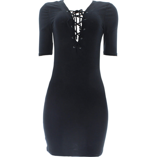 Ambiance Apparel - Women's Tie Up Neck Dresses - Black - V.I.M. - 1