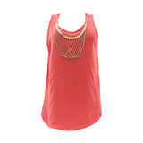 Fashion Magazine - Women's Front Gold Chain Sleeveless Tops - Coral - V.I.M. - 1