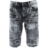 Imperious - Men's Bikers Zipper Raw Edge Shorts - Black Washed - V.I.M. - 1