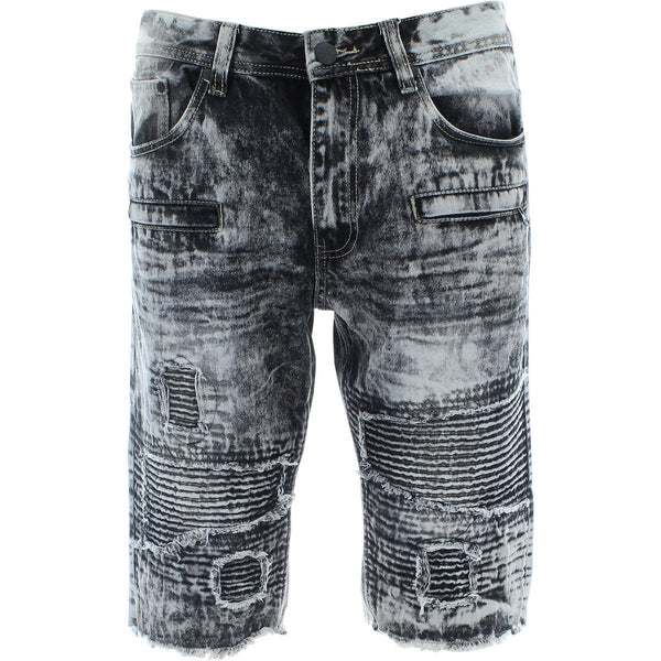 Imperious - Men's Bikers Zipper Raw Edge Shorts - Black Washed - V.I.M. - 1