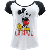 Disney - Women's Mickey Original Hi Lo Slub Raglan T-Shirts - White/Black - V.I.M. - 1