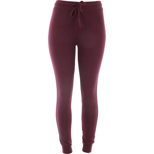 Ambiance - Women's F.Terry Side Stripe Joggers - Burgundy/Black - V.I.M. - 1