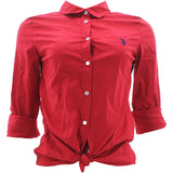 Us Polo Assn. - Women's Tie Front Long Sleeve Woven Shirts - Red Tomato - V.I.M.