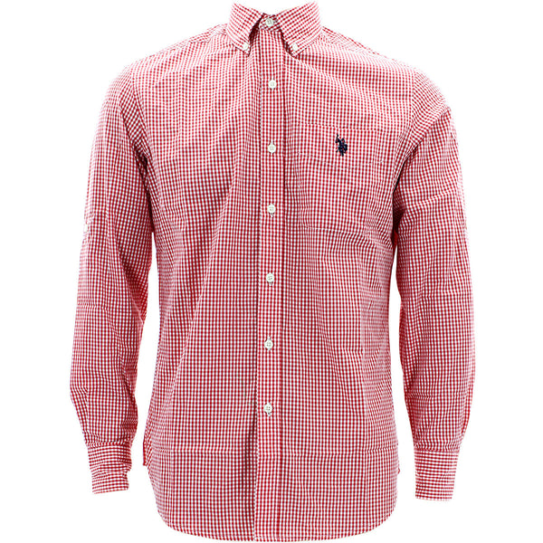 Us Polo Assn. - Men's Long Sleeve Mini Check Roll Up Shirts - Red/White - V.I.M.