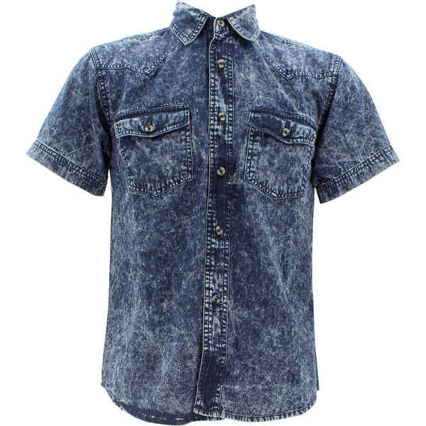 Hawk Bay - Men's Denim Short Sleeve Button Up Shirts - Dark Blue - V.I.M. - 1