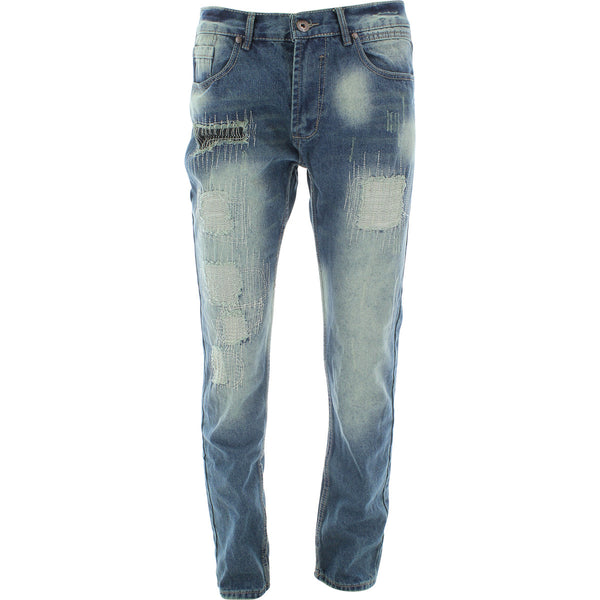 Denim Culture - Men's Ripped And Repair pants - Dark Blue - V.I.M. - 1