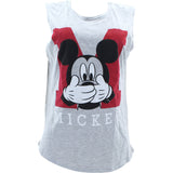 Disney - Women's Mickey Covering Mouth Hi Lo Muscle Tank Tops - Grey - V.I.M. - 1